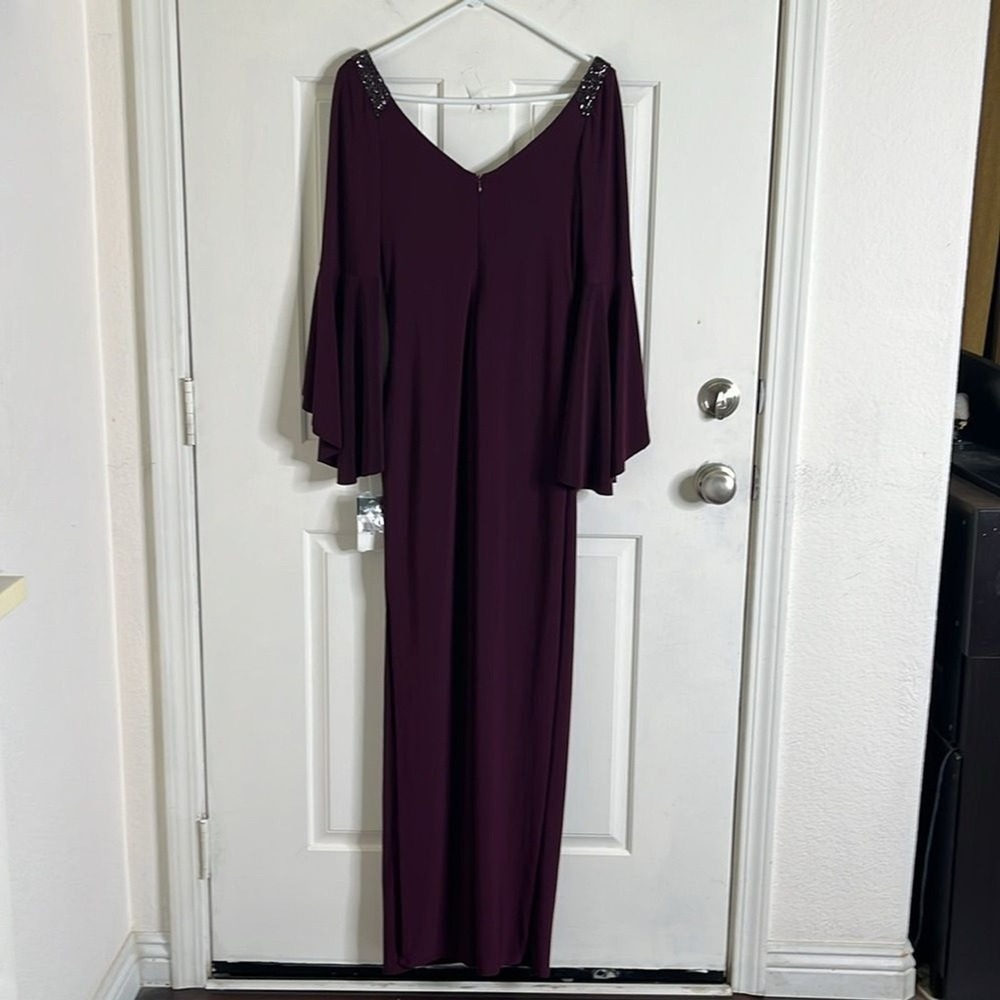 Lauren Ralph Lauren Bell-Sleeve Stretch Jersey Gown Beaded size 4 Wedding New - Picture 4 of 13